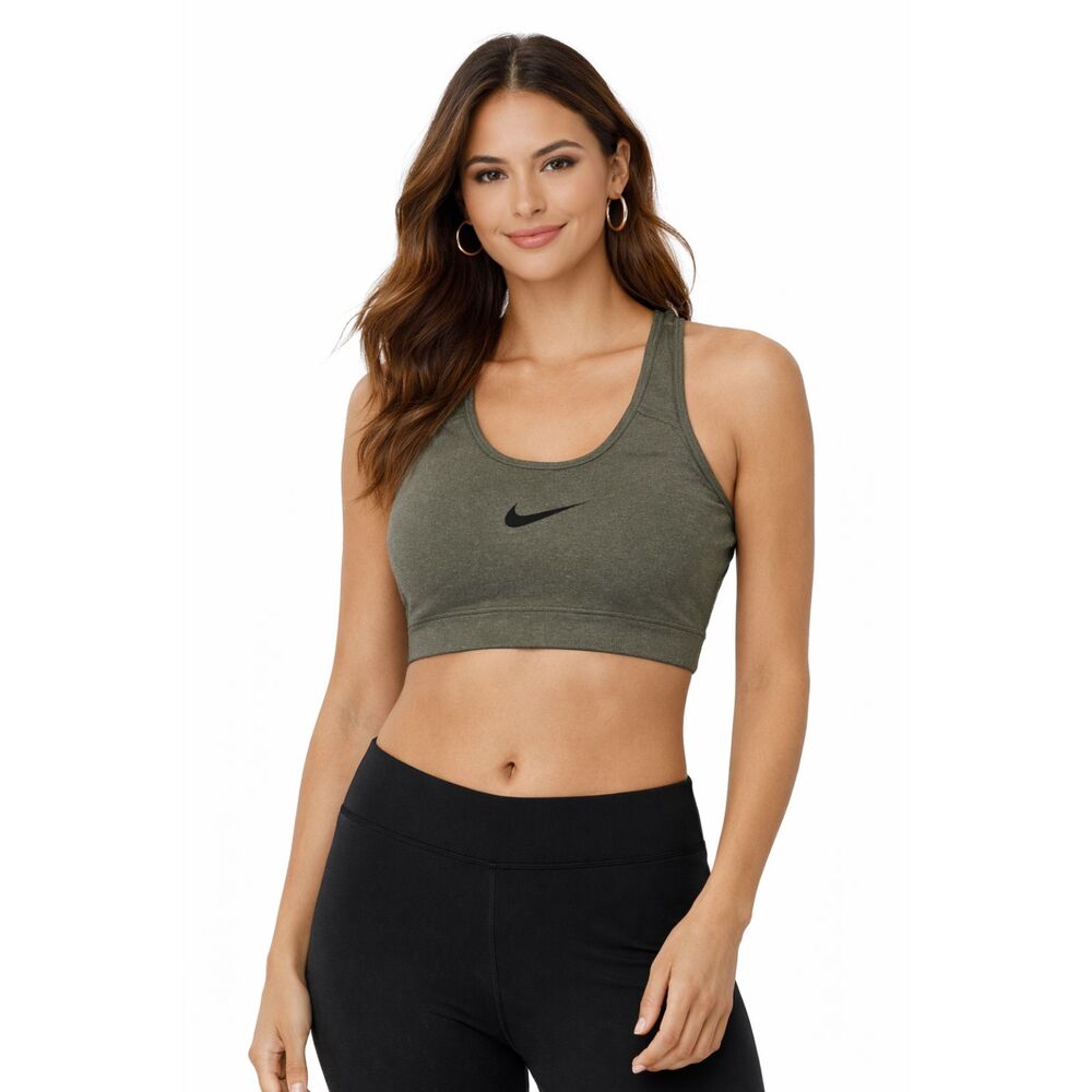 Nike Dri Fit Racerback Swoosh Sports Bra Women's Size M Gray Athleisure